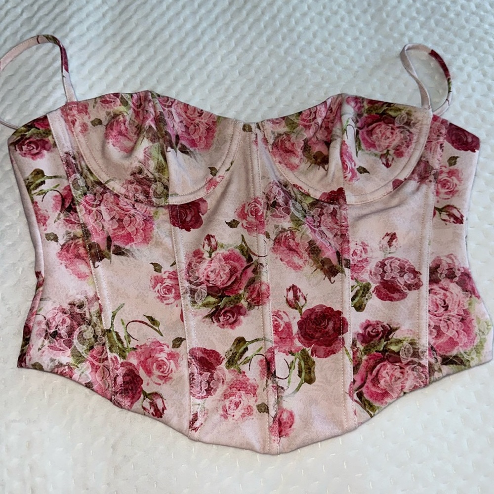 White Fox Boutique Pink Floral Bustier Tank Top - Picture 5 of 7